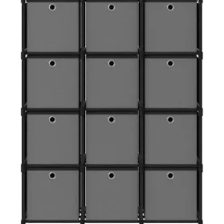 12 kuution esittelyhylly + laatikot musta 103x30x141 cm