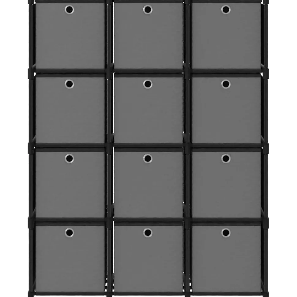 12 kuution esittelyhylly + laatikot musta 103x30x141 cm