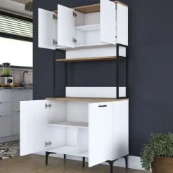 Aamiaiskaappi Linento Furniture JE193, valkoinen/pähkinänruskea