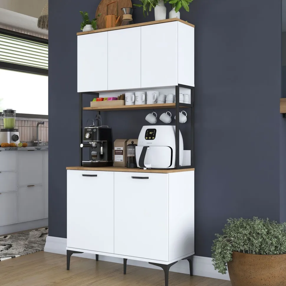 Aamiaiskaappi Linento Furniture JE193, valkoinen/pähkinänruskea