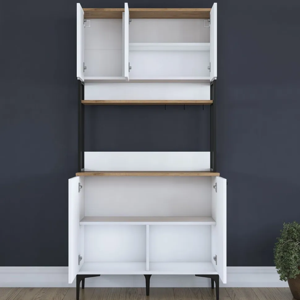Aamiaiskaappi Linento Furniture JE193, valkoinen/pähkinänruskea
