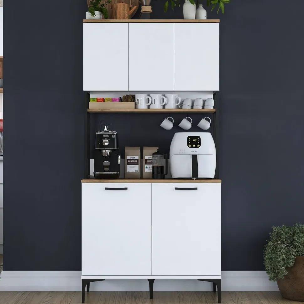 Aamiaiskaappi Linento Furniture JE193, valkoinen/pähkinänruskea