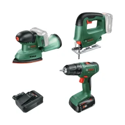 Akkukonesarja Bosch DIY EasyDrill 18V-40 + EasySaw 18V-70 + EasySander 18V-8 2,5 Ah akulla
