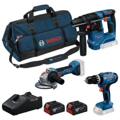 Akkukonesarja Bosch Professional GSB/GBH/GWS 3 osaa 18V 2x4,0 Ah akuilla + laukku