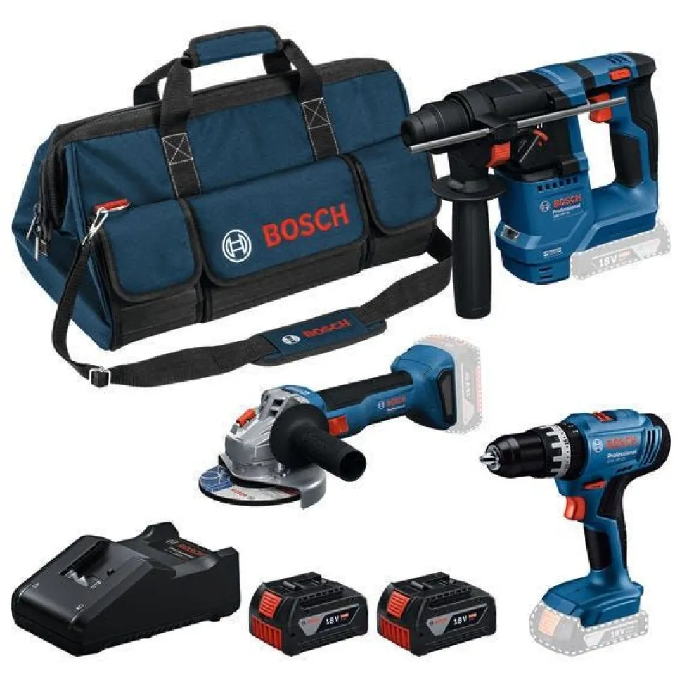 Akkukonesarja Bosch Professional GSB/GBH/GWS 3 osaa 18V 2x4,0 Ah akuilla + laukku
