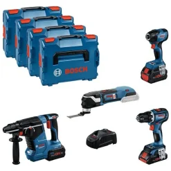 Akkukonesarja Bosch Professional 4 konetta 18V 4,0+2x5,5 Ah akuilla + 4x L-Boxx