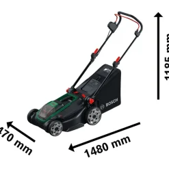 Akkuruohonleikkuri Bosch Rotak 18V2-43 2x18V 2x4,0 Ah akuilla