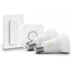 Aloituspakkaus Philips Hue White Ambiance, 2 x älylamppu 8W A60 E27, himmenin ja Hue-silta