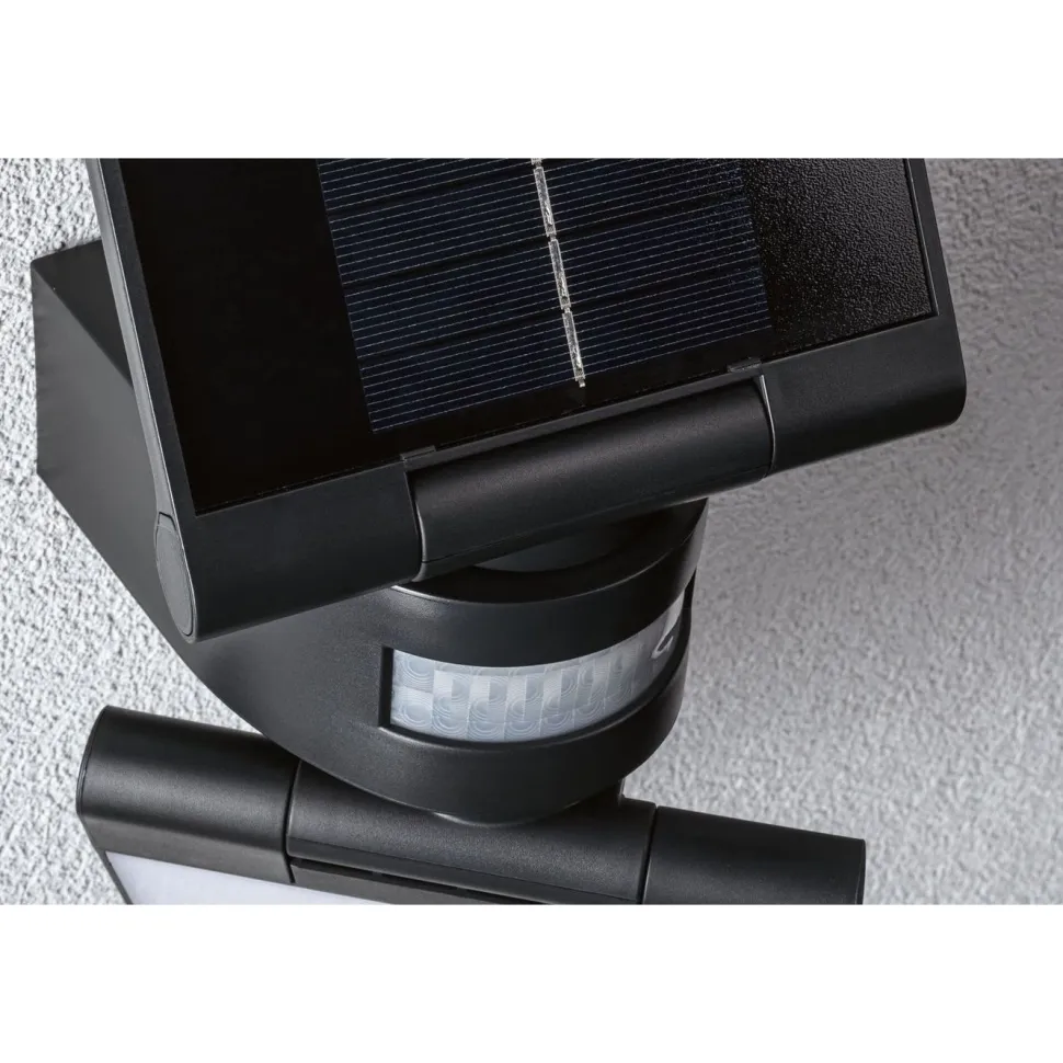Aurinkokennoseinävalaisin Paulmann Lesla 150x130mm USB-ladattava hämäräohjattu liiketunnistin IR IP65 3000K 12.5W 1000lm antrasiitti
