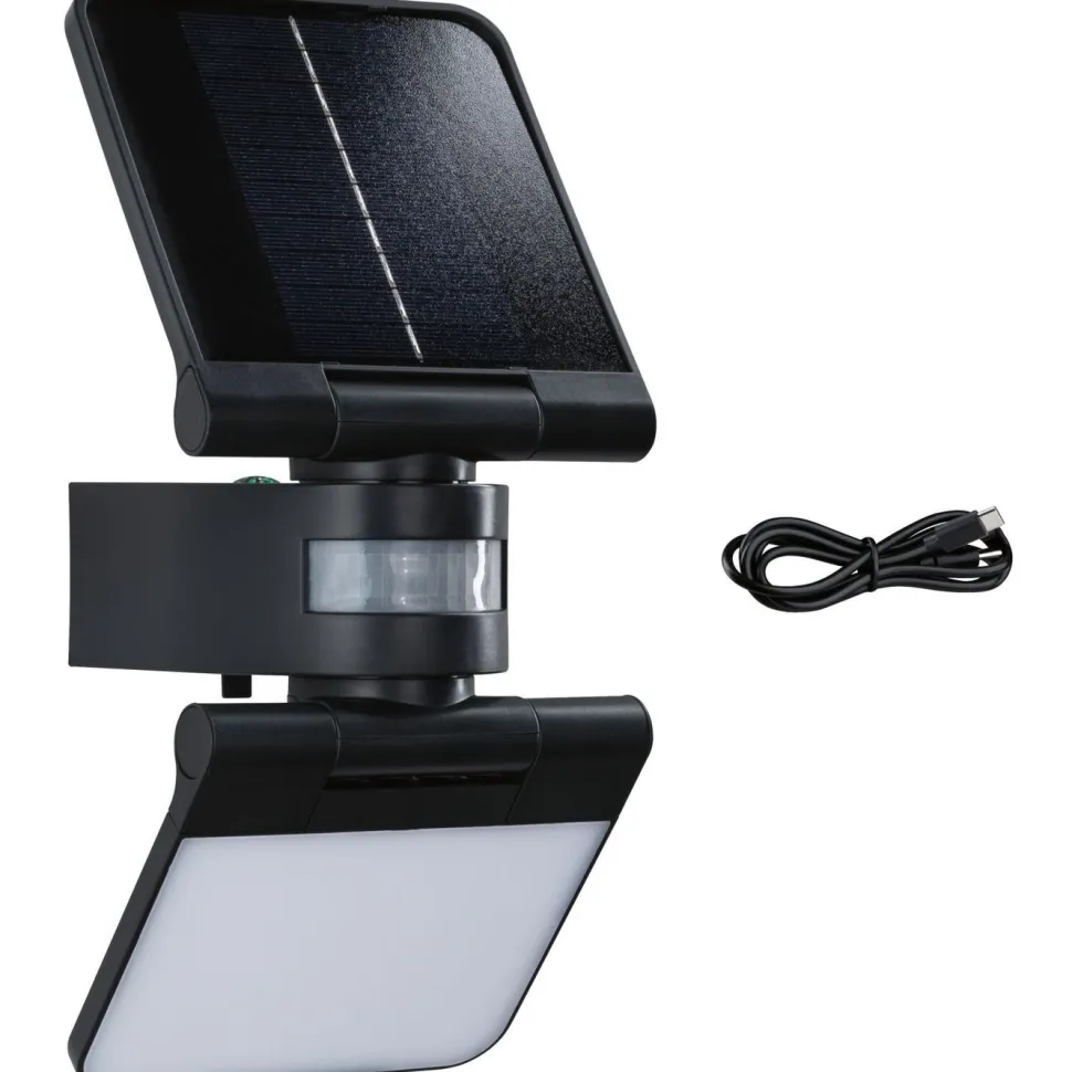 Aurinkokennoseinävalaisin Paulmann Lesla 150x130mm USB-ladattava hämäräohjattu liiketunnistin IR IP65 3000K 12.5W 1000lm antrasiitti