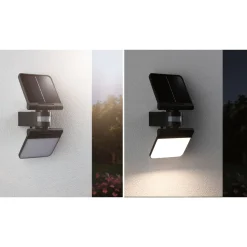 Aurinkokennoseinävalaisin Paulmann Lesla 150x130mm USB-ladattava hämäräohjattu liiketunnistin IR IP65 3000K 12.5W 1000lm antrasiitti