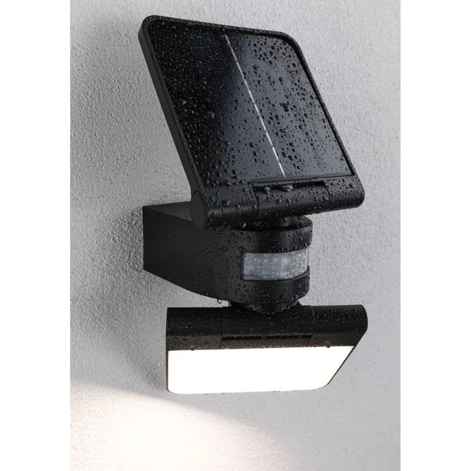 Aurinkokennoseinävalaisin Paulmann Lesla 150x130mm USB-ladattava hämäräohjattu liiketunnistin IR IP65 3000K 12.5W 1000lm antrasiitti