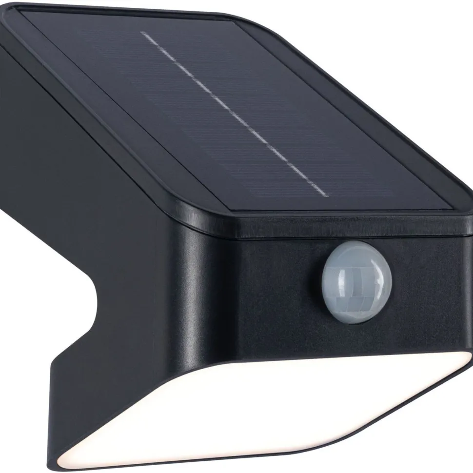 Aurinkokennoseinävalaisin Paulmann Lesly 113x126mm USB-ladattava hämäräohjattu liiketunnistin IR IP65 3000K 5.5W 400lm antrasiitti