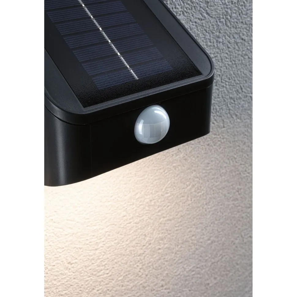 Aurinkokennoseinävalaisin Paulmann Lesly 113x126mm USB-ladattava hämäräohjattu liiketunnistin IR IP65 3000K 5.5W 400lm antrasiitti