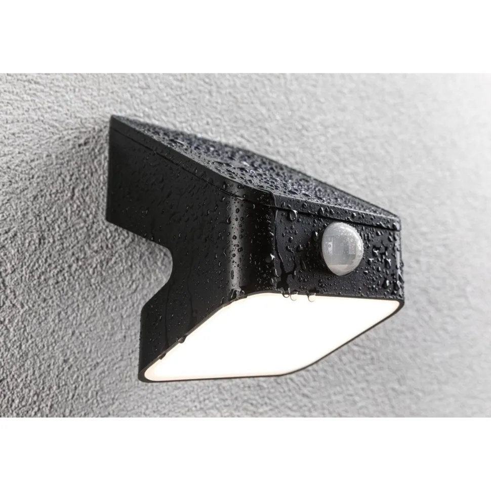 Aurinkokennoseinävalaisin Paulmann Lesly 113x126mm USB-ladattava hämäräohjattu liiketunnistin IR IP65 3000K 5.5W 400lm antrasiitti