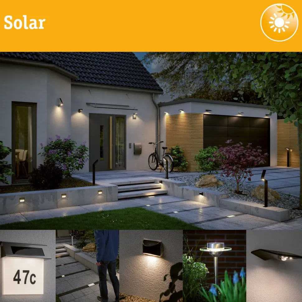 Aurinkokennoseinävalaisin Paulmann Sonlig 286x137mm USB-ladattava hämäräohjattu liiketunnistin IR IP65 3000K 2x9W 2x1100lm antrasiitti