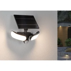 Aurinkokennoseinävalaisin Paulmann Sonlig 286x137mm USB-ladattava hämäräohjattu liiketunnistin IR IP65 3000K 2x9W 2x1100lm antrasiitti