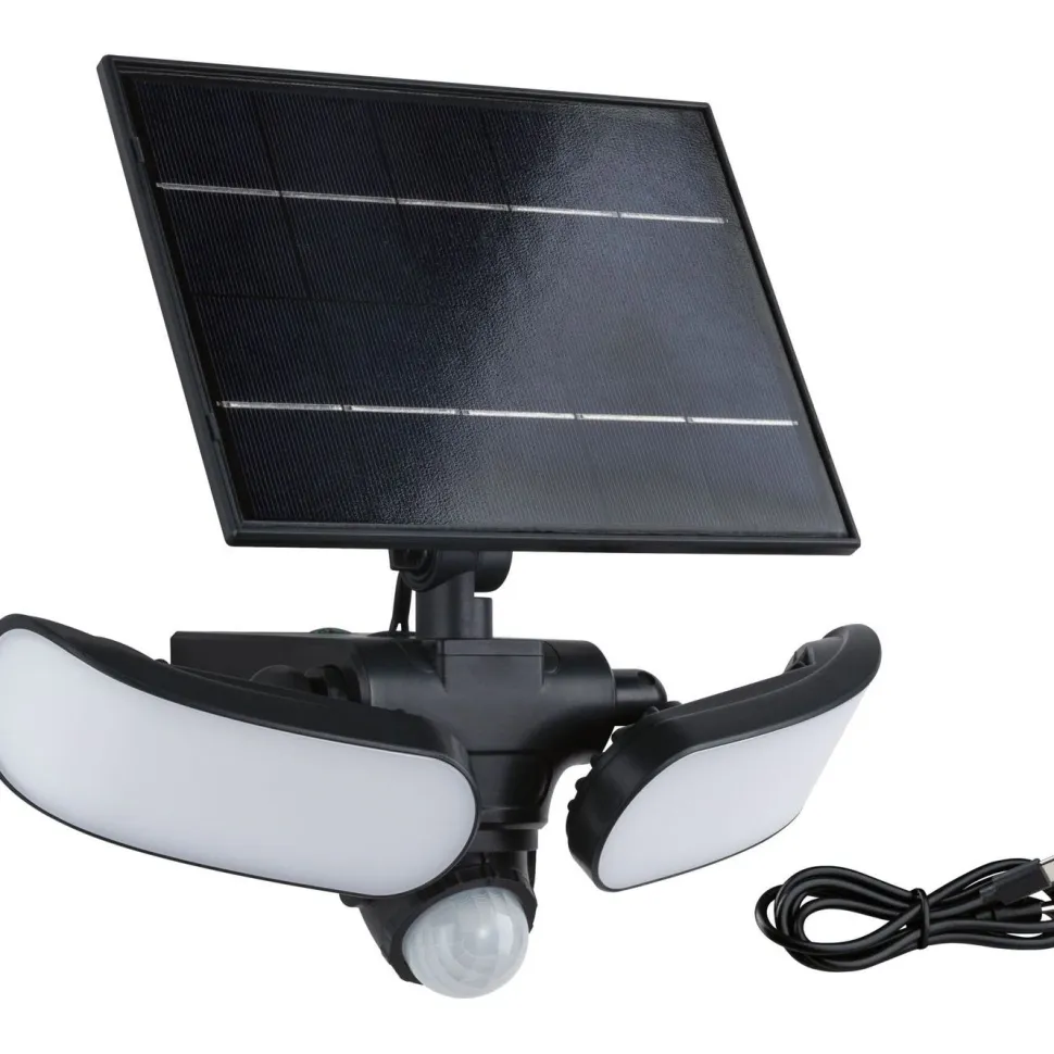 Aurinkokennoseinävalaisin Paulmann Sonlig 286x137mm USB-ladattava hämäräohjattu liiketunnistin IR IP65 3000K 2x9W 2x1100lm antrasiitti