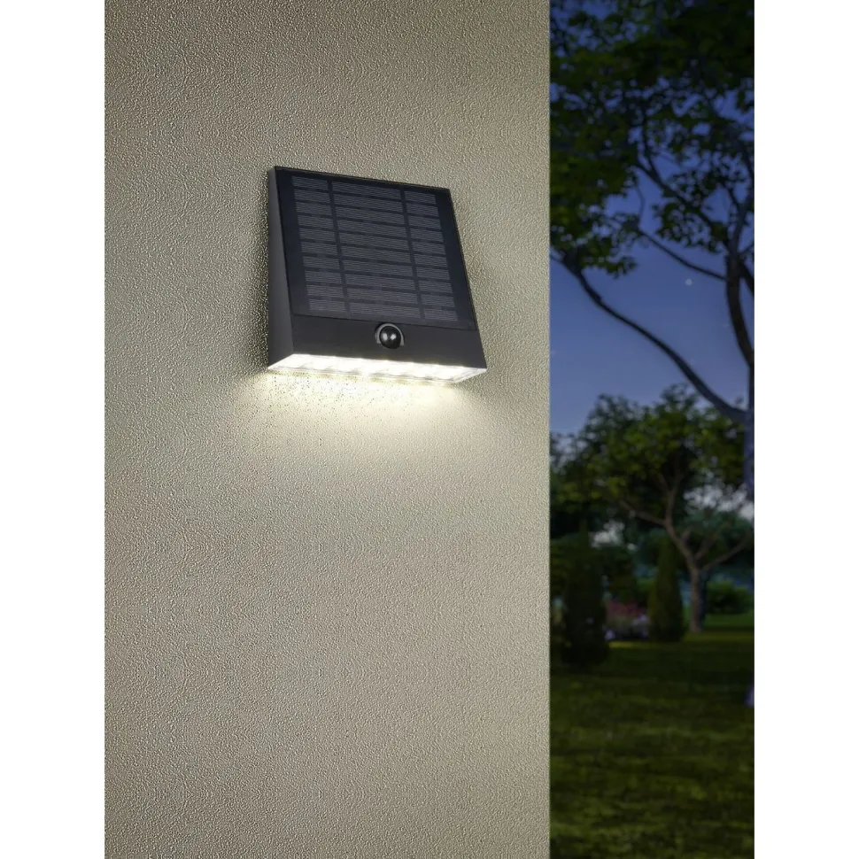 Aurinkokennoseinävalaisin Trio Alvorada Hybrid Solar LED ladattava liike- ja hämärätunnistin 4000K alas musta