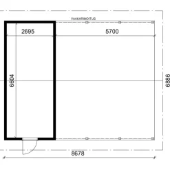 Autotakatoksen runkopaketti, kahden auton vaakarimoitettu katos kylmällä varastolla, kerrosala 21 m²
