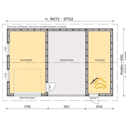 Autotalli ja -katos Piharati C7, 61m²