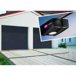 Autotallin nosto-ovi Isomatic Nordic 2500x2250mm vaakauritettu + avaaja Liftronic 500 tummanharmaa