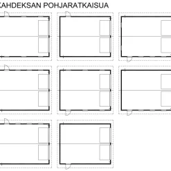 Autotallin runkopaketti, kahden auton kylmä talli, kerrosala 59,7 m²