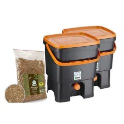 Bokashi keittiökompostori BioProffa Organko tuplapakkaus 16 l musta/oranssi