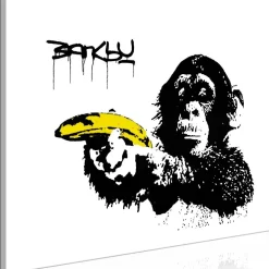 Canvas-taulu Artgeist Banksy: Monkey with Banana, 1-osainen, leveä, eri kokoja