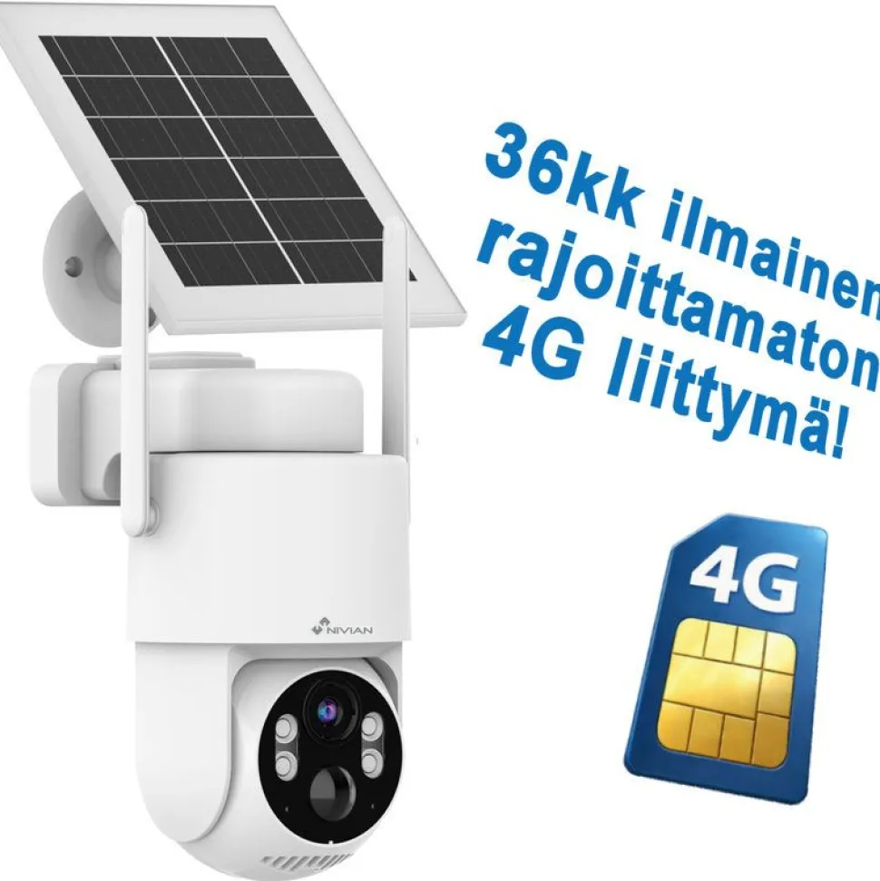 Dome-valvontakamera Celotron Nivian Tuya Smart, akulla ja aurinkokennolla, 4G (LTE) modeemilla + 3 vuoden ilmaisella, rajoittamattomalla internet yhteydellä