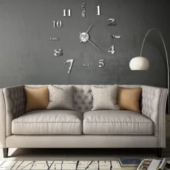 3d-seinäkello moderni muotoilu 100cm xxl hopea