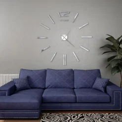 3d-seinäkello moderni muotoilu 100 cm xxl hopea