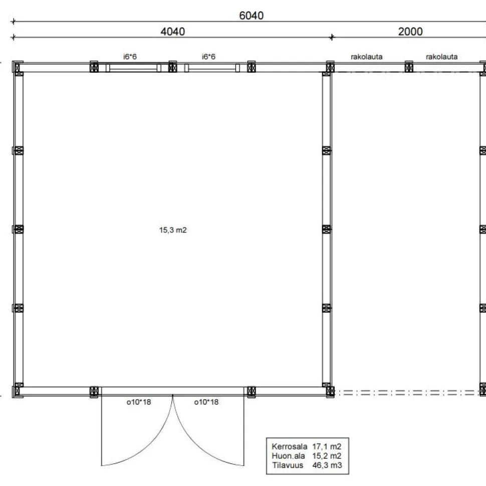 Elementtivarasto Timburg E17M 6040x4240 mm 25.59 m² puuvalmis