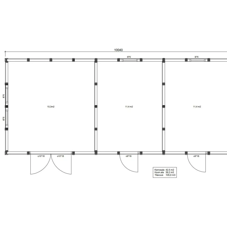 Elementtivarasto Timburg E21 10040x4240 mm 42.57 m² puuvalmis