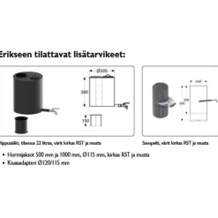 Hormijakso Schiedel Ø 115 mm 500 mm kirkas ruostumaton teräs