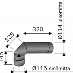 Hormin kulmaputki Harvia 90 astetta, Musta 115 mm