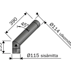 Hormin kulmaputki Harvia 45 astetta, Musta 115 mm