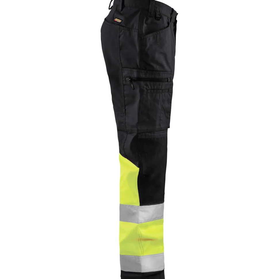 Huomiohousut Blåkläder 1551 Highvis Stretch musta/huomiokeltainen