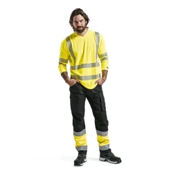Huomiohousut Blåkläder 1551 Highvis Stretch musta/huomiokeltainen