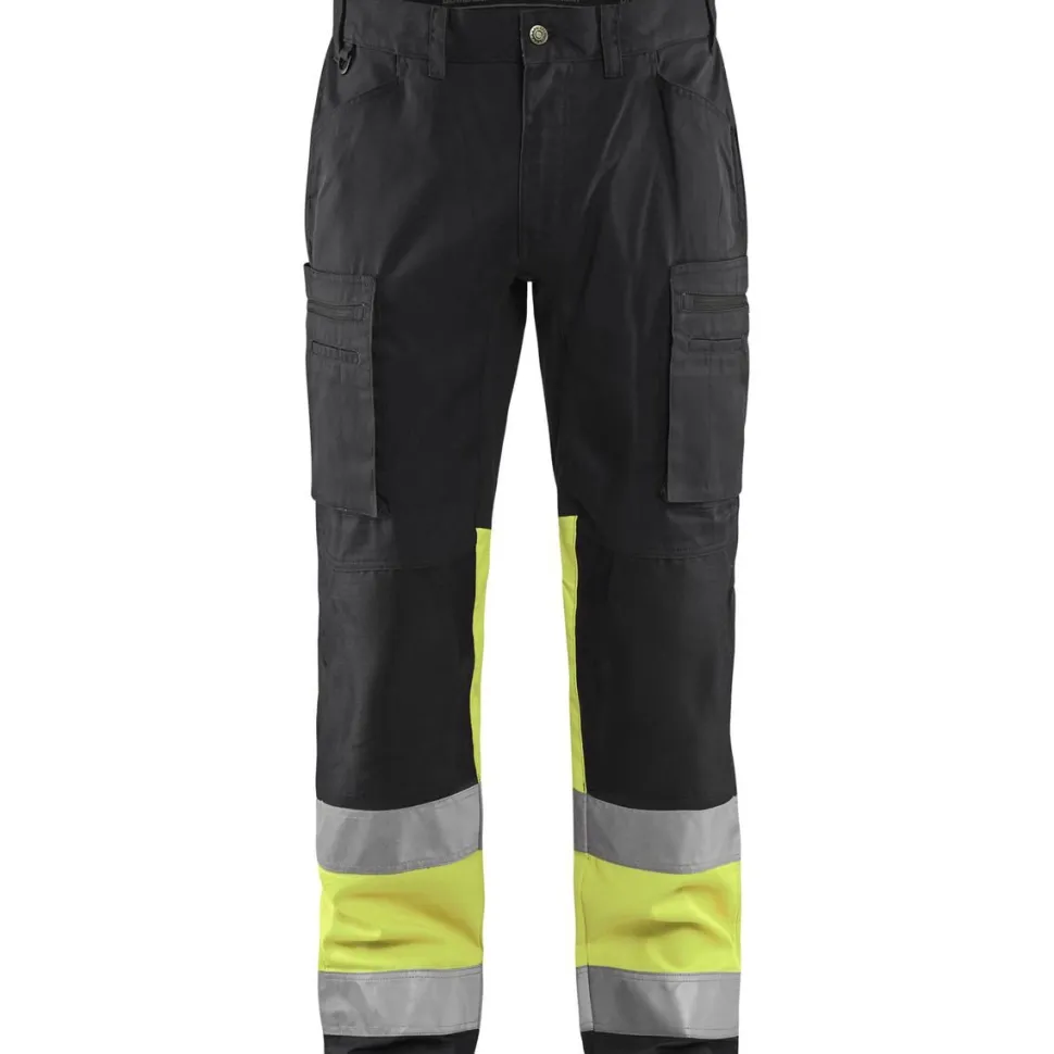 Huomiohousut Blåkläder 1551 Highvis Stretch musta/huomiokeltainen