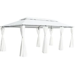 Huvimaja verhoilla 600x298x270 cm 180 g/m² valkoinen