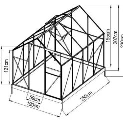 Kasvihuone Mag-Pro Garden 4.8m² sokkelilla, mustat alumiinikehykset