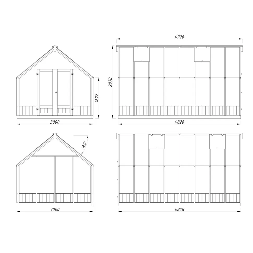 Kasvihuone Palmako Emilia 13,8 m2, turvalasi, puurunko, harmaa RAL7012