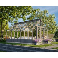 Kasvihuone Palmako Emilia 13,8 m2, turvalasi, puurunko, harmaa RAL7012