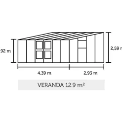 Kasvihuone Veranda 12,9m², antrasitmusta alumiinirunko, turvalasit ja kennokatto