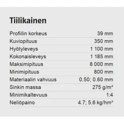 Kattopelti Ruukki Tiilikainen, 0.5mm, Rough matta, eri värejä