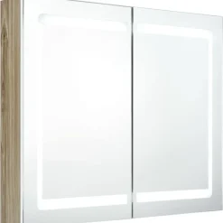 Kylpyhuoneen LED-peilikaappi, valkoinen ja tammi, 80x12x68cm