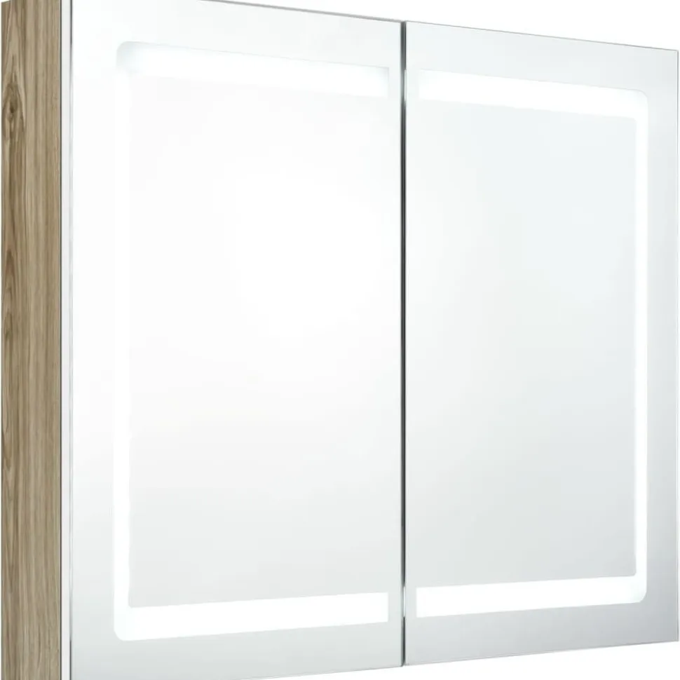 Kylpyhuoneen LED-peilikaappi, valkoinen ja tammi, 80x12x68cm