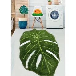 Kylpyhuonematto Linento Frunze, 80x120cm, vihreä