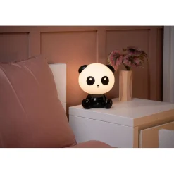 Lasten yöpöytävalaisin Lucide Dodo Panda, 1x3W, 3 StepDim, musta/valkoinen